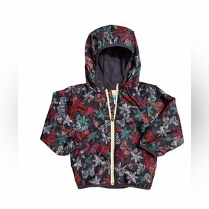 Columbia Navy Jacket with Red, Fuchsia, Teal, & White Butterfly and Floral Print